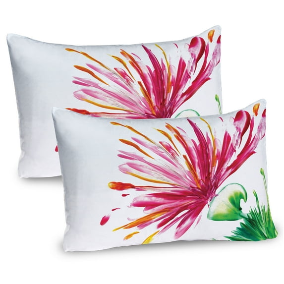 Watercolor Flower Pillow Sham Set of 2, Opened out Asiatic Oriental Lily Freesia Florets Work of Art Print, Quality Microfiber Bedding Item for All Seasons, 26" x 20", Fuchsia Green, by Ambesonne
