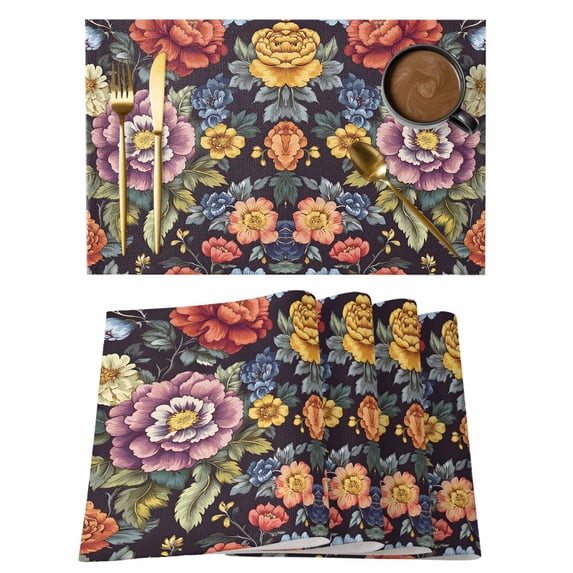Watercolor Flower Placemats Set of 8 Seasonal Botanical Blooms Spring Place Mats Indoor Wipeable Table Mats Washable Cloth Dining Table Placemats for Kitchen Holiday Party Home Decor 13x19 Inch