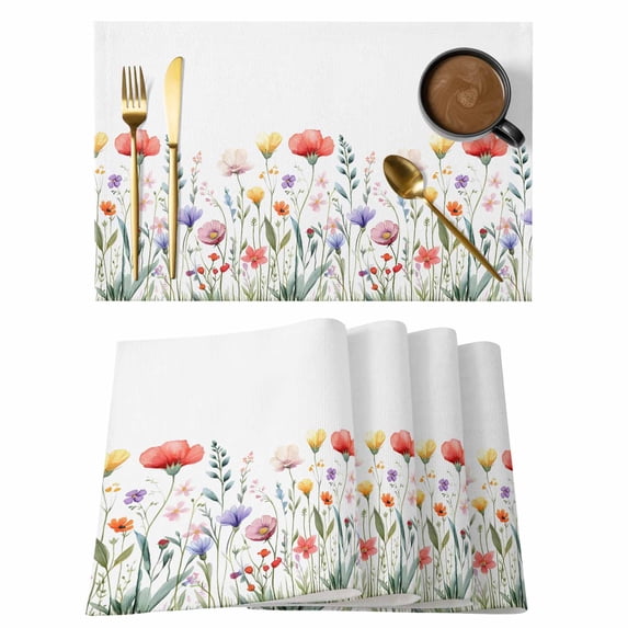 Watercolor Flower Placemats Set of 8, Spring Red Pink Floral Plant Non-Slip Place Mats Washable Table Mats for Kitchen Dining Table Decorations Indoor/Outdoor