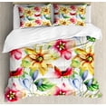 thumbnail image 1 of Watercolor Flower Queen Size Duvet Cover Set, Spring Flower Pattern Print with Watercolor Effect Country Style Artwork, Decorative 3 Piece Bedding Set with 2 Pillow Shams, Multicolor, by Ambesonne, 1 of 3