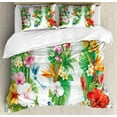 thumbnail image 1 of Watercolor Flower Queen Size Duvet Cover Set, Tropical Christmas Bouquet Tropical Hibiscus Blossoms Leaf Butterfly, Decorative 3 Piece Bedding Set with 2 Pillow Shams, Multicolor, by Ambesonne, 1 of 3
