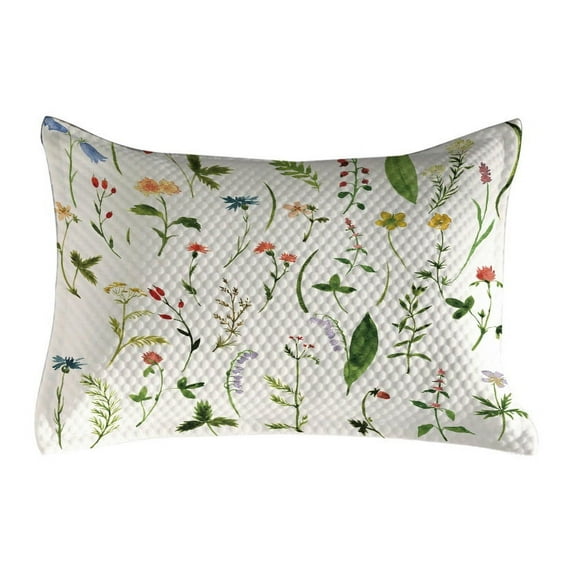 Watercolor Flower Quilted Pillowcover, Different Kinds of Flowers Herbs Plants and Earth Elements, Standard King Size Accent Pillow Cover for Bedroom, 36" x 20", Multicolor, by Ambesonne