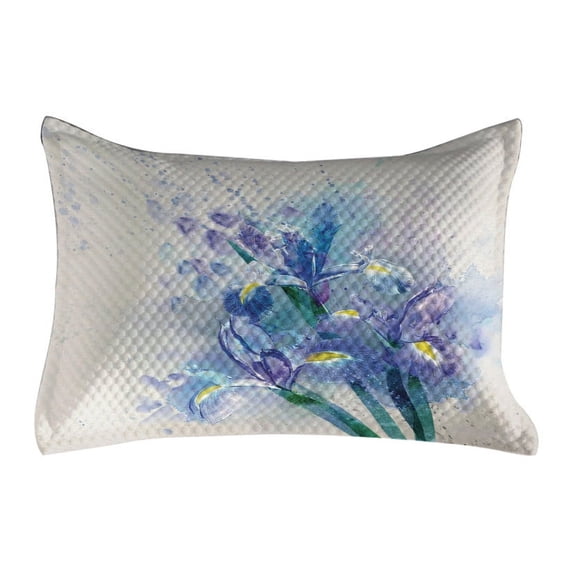 Watercolor Flower Quilted Pillowcover, Floral Background Irises in Fresh Colors Nature Earth, Standard King Size Accent Pillow Cover for Bedroom, 36" x 20", Lilac Teal Ecru, by Ambesonne