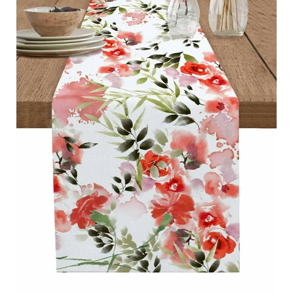 Watercolor Flower Rose Red Table Runner For Kitchen Table Cover Home Decor Tablecloth 4/6 Pcs Placemats