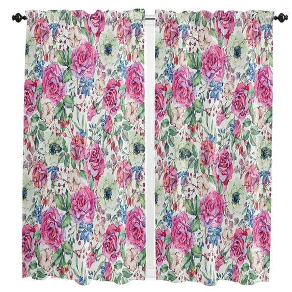 Watercolor Flower Rose Wild Fruit Curtain Home Decoration Living Room Short Curtains Window Treatments For Kitchen Bedroom