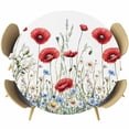 thumbnail image 1 of Watercolor Flower Round Tablecloth 45-54 Inch Round Fitted Table Cloth with Elastic Edge, Red Blue Poppy Flowers Daisy Summer Waterproof Table Cover Protector for Outdoor Picnic Party Dining, 1 of 6
