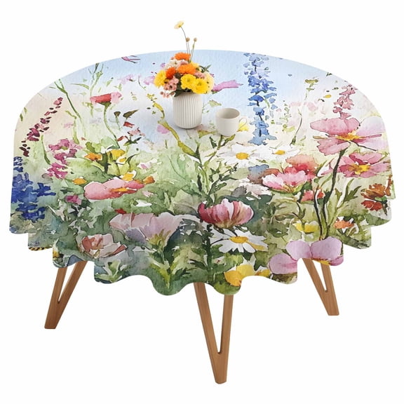 Watercolor Flower Round Tablecloth 60 inches Hummingbird Hand-painted Flowers Bird Waterproof Oil-Proof Table Cloth Round Table Cover for Holiday Party Picnic Dinner Decor Indoor and Outdoor Use