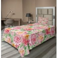 thumbnail image 1 of Ambesonne Rose Fitted & Top Sheet Set with Sham, Soft Blossoming, Pink Green, 1 of 4