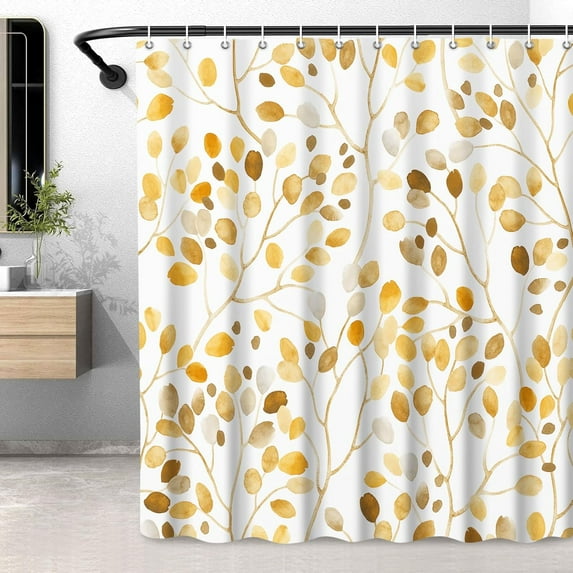 Watercolor Flower Shower Curtains, Colorful Plants Bathroom Curtains, Bathroom Decor Waterproof Polyester Machine Washable Shower Curtain with Hooks 72 x 72 Inches, Orange