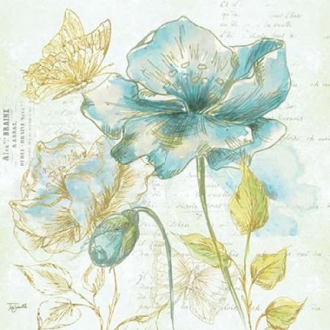 Watercolor Flower Sketch Blue II Canvas Art - Tre Sorelle Studios (24 x 24)