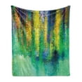 thumbnail image 1 of Watercolor Flower Soft Flannel Fleece Blanket, Abstract Style Spring Floral Watercolor Style Painting Image Nature Art, Cozy Plush for Indoor and Outdoor Use, 50" x 60", Green Yellow, by Ambesonne, 1 of 5