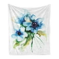 thumbnail image 1 of Watercolor Flower Soft Flannel Fleece Throw Blanket, Pale Colored Summer Season Leaves Bouquet Nature Image Print, Cozy Plush for Indoor and Outdoor Use, 70" x 90", Teal Green White, by Ambesonne, 1 of 6