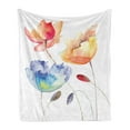 thumbnail image 1 of Watercolor Flower Soft Flannel Fleece Throw Blanket, Summer Flowers in Retro Style Painting Effect Nature is Art, Cozy Plush for Indoor and Outdoor Use, 70" x 90", Orange Blue Red, by Ambesonne, 1 of 6