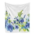 thumbnail image 1 of Watercolor Flower Soft Flannel Fleece Throw Blanket, Swirled Brushstroke Herbs Romantic Feminine Blooming Nature Artwork, Cozy Plush for Indoor and Outdoor Use, 70" x 90", Blue Yellow, by Ambesonne, 1 of 6