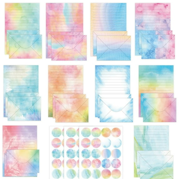 Watercolor Flower Stationary Letter Paper and Envelopes Set 50 Lined Writting Paper 50 Matching Envelopes 60 Seal Label