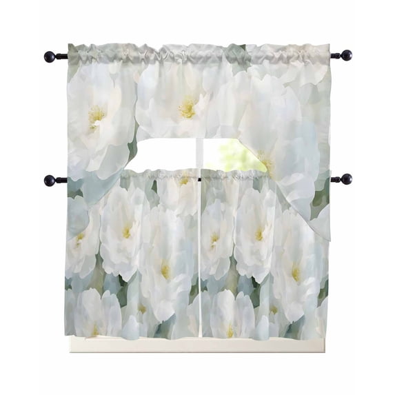 Watercolor Flower Swag Curtains for Living Room/Bedroom Windows, Spring Blooms Floral Botanical Plant Kitchen Curtains and Valances Set 36 Inch Length, Light Filtering Swags Valance Curtain Panels