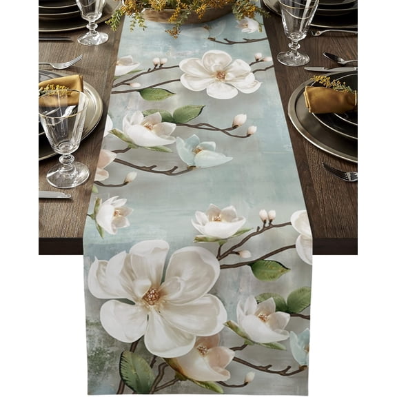 Watercolor Flower Table Runner 13x72 Inch Modern Painting Art Magnolia Table Runners Linen Dresser Scarves for Kitchen Dinning Tables Decor, Blossom Floral