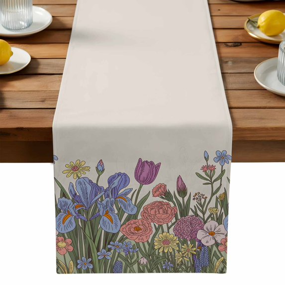 Watercolor Flower Table Runner, Blue Pink Floral Kitchen Table Runners Dress Scarves for Table Decorations Party/Restaurant/Indoor Outdoor Use, 13x108in