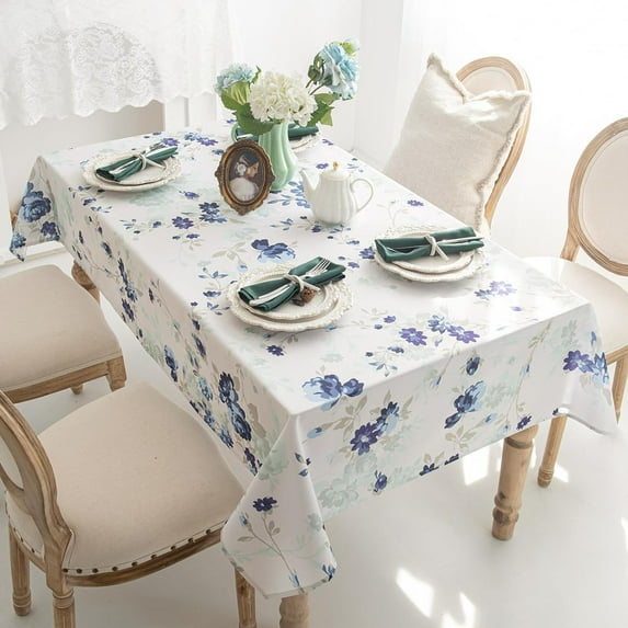 Watercolor Flower Tablecloth,Blue Floral Washable Table Cloth for Rectangle Tables,Waterproof Wrinkle Resistant Table Cover for Kitchen Dining Room Use Spring/Summer(60X84 Inch)