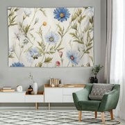 Watercolor Flower Tapestry, Wildflowers and Cornflowers Daisies Blooms Flower Buds, Wide Wall Hanging for Bedroom Living Room Dorm, 60x40 Inch, Green Marigold