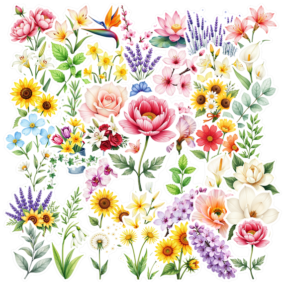 Watercolor Flower Theme Stickers, Waterproof Flower Theme Sticker for Water Bottle Laptop Phone Cases Planner Skateboard Luggage Helmet Party Favor Decor, Ideal for Adults Teens Teacher Rewards