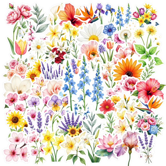 Watercolor Flower Theme Stickers, Waterproof Flower Theme Sticker for Water Bottle Laptop Phone Cases Planner Skateboard Luggage Helmet Party Favor Decor, Ideal for Adults Teens Teacher Rewards