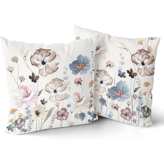 Watercolor Flower Throw Pillow Covers - Floral Ink Painting Pillow Case Retro Flowers Cushion Cases Modern Decorative Pillowcase for Sofa Couch Bedroom Car 20 x 20 Inch Set of 2