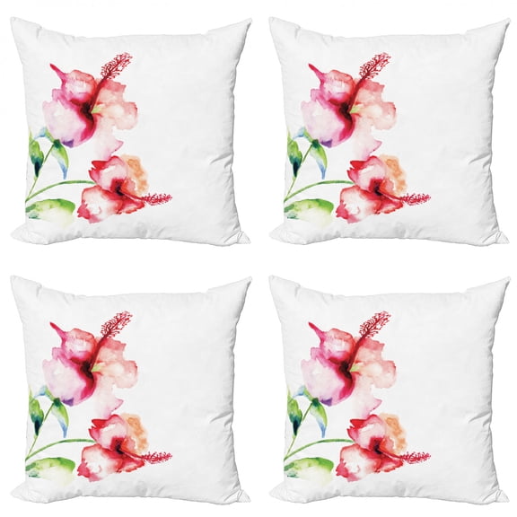 Ambesonne Nature Throw Pillow Cover 4 Pack, Pastel Nature, 20", White Red Green