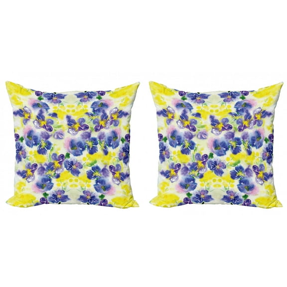 Ambesonne Flower Throw Pillow Cover 2 Pack, Butterfly Violet Field, 20", Yellow Purple