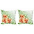 thumbnail image 1 of Ambesonne Green Throw Pillow Cover 2 Pack, Watercolor Roses, 24", Orange Green, 1 of 2