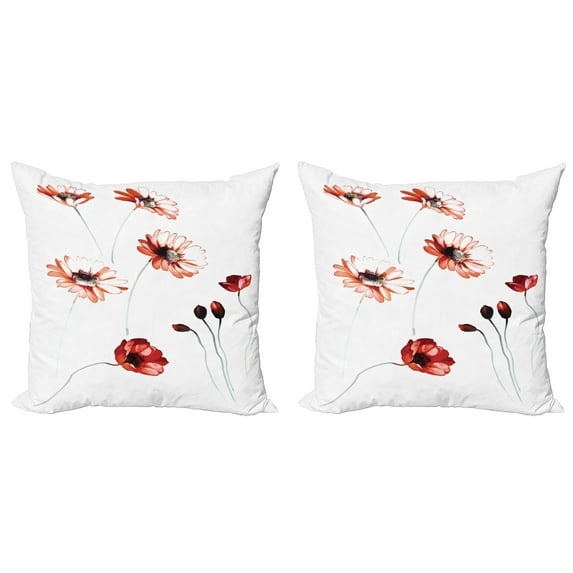 Ambesonne Flower Throw Pillow Cover 2 Pack, Watercolor Nature, 18", Orange White