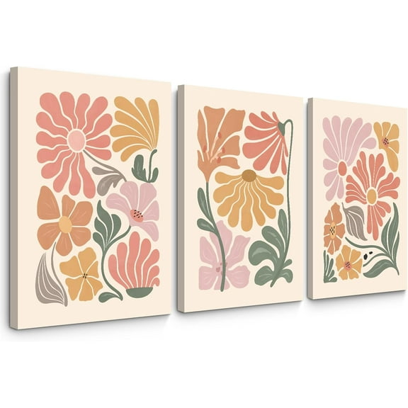 Watercolor Flower Wall Art Set of 3 Wildflower Floral Wall Decor Pictures Botanical Canvas Wall Art Vintage Prints Boho Flower Painting Minimalist Floral Poster for Room Bedroom 12x16 Inch Und