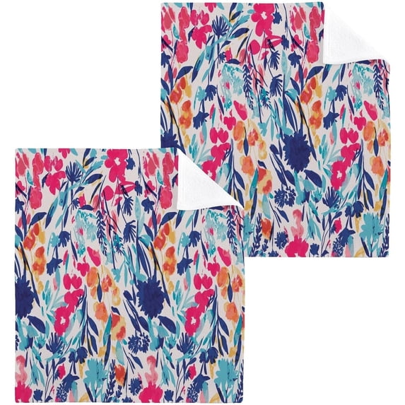Watercolor Flower Wash Cloth Set of 2, 12 x 12 Inch Cotton Baby Washcloths Highly Absorbent and Soft Feel Fingertip Towels Face Towels for Bathroom, Gym, Spa Washcloth Gift