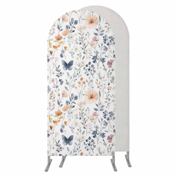 Watercolor Flower Wedding Arch Cover,Stretchy Spandex Arch Backdrop Stand Covers 6 FT,Spring Farm Leaf Country Retro Plant Round Top Arched Backdrop Cover for Birthday Party Ceremony Baby Shower