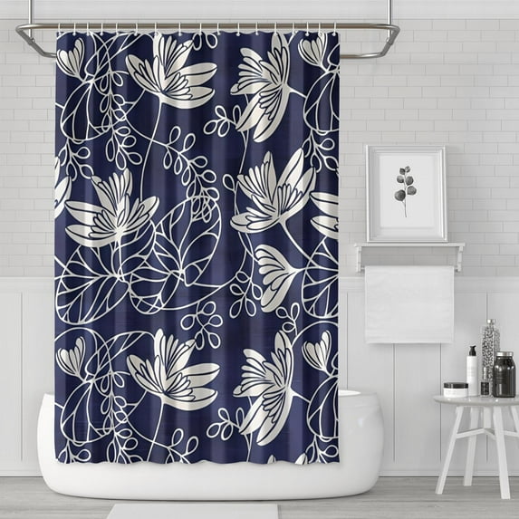 Watercolor Flower and Leaves Shower Curtain 72x72, Botanical Garden Style, Artistic Spring-Inspired Decor