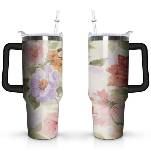 Watercolor Flowers 40 OZ Tumbler Cup with Lid and Straw Gifts for Mom Friend Sister Grandma
