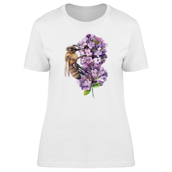 Watercolor Flowers And Cute Bee T-Shirt Women -Image by Shutterstock, Female Large