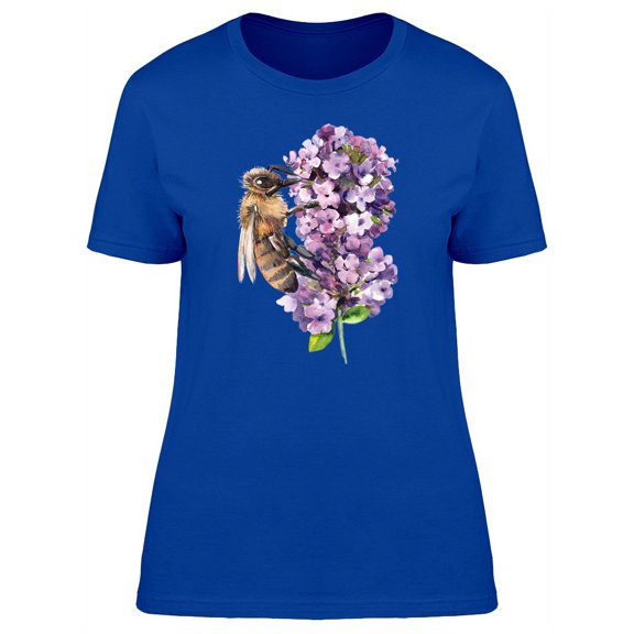 Watercolor Flowers And Cute Bee T-Shirt Women -Image by Shutterstock, Female Large
