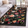thumbnail image 1 of Watercolor Flowers Area Rug 4x6 Washable Rug Non Slip Farmhouse Floral Vintage Black Large Area Rug Indoor Floor Carpet for Entryway Bedroom Kitchen Living Room Home Office Dining Room Nursery, 1 of 8
