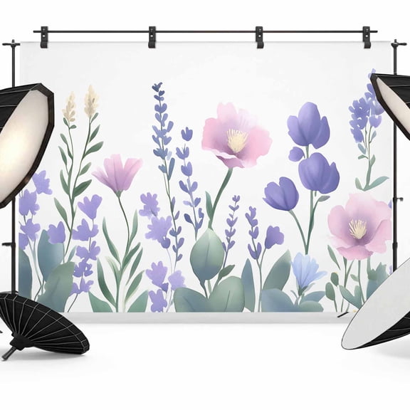 Watercolor Flowers Backdrop for Photoshoot,Photography Photo Studio Background Wall Backdrop,Spring Meadow Blooms Garden Lavender Back Drop Banner Panel for Portraits Wedding Live Streaming 8x6Ft