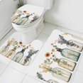 thumbnail image 1 of Watercolor Flowers Bathroom Rugs Set Vintage Eucalyptus Leaf Daisy Plant Non Slip Absorbent Soft Bath Mats 3 Piece Set with Bathroom Rug, U-Shaped Floor Mat, Toilet Seat Cover Large Size, 1 of 9
