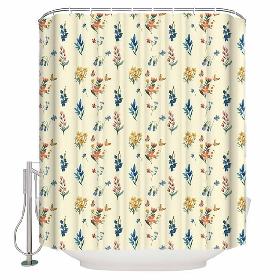 Watercolor Flowers Bathroom Shower Curtains with 12 Hooks Polyester Waterproof Shower Curtain for Stalls and Bathtubs Farmhouse Wild Floral Plants Decorative Bathroom Privacy Curtain 36x72 Inches