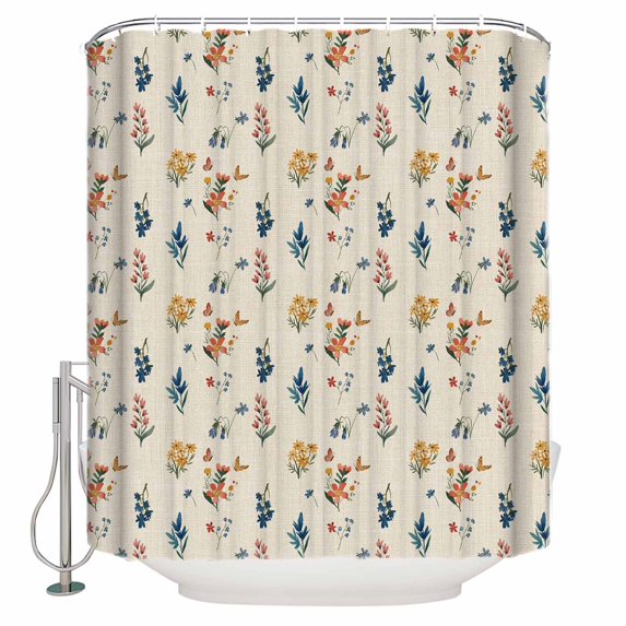 Watercolor Flowers Bathroom Shower Curtains with 12 Hooks Polyester Waterproof Shower Curtain for Stalls and Bathtubs Vintage Farmhouse Wild Floral Plants Decorative Bathroom Curtain 60x72 Inches