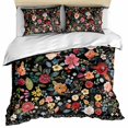 thumbnail image 1 of Watercolor Flowers Bedding 3 Piece Duvet Cover Set Full Size, Farmhouse Floral Vintage Black Soft Microfiber Comforter Cover with Zipper Closure & Pillowcases, Wrinkle & FadeResistant Quilt Cover, 1 of 9