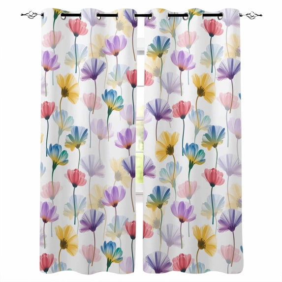 Watercolor Flowers Blackout Curtains for Bedroom Living Room Darkening Curtains 90 Inch Spring Floral Plants Country Black Out Window Curtain Privacy Window Treatment Grommet Drapes 52"x90"x2