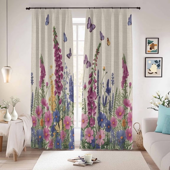 Watercolor Flowers Blackout Curtains for Bedroom/Living Room, Pinch Pleated Black Out Curtains, Retro Botanical Blooms Floral Butterfly Room Darkening Window Drapes with Hooks 2 Panels, 39"x70"