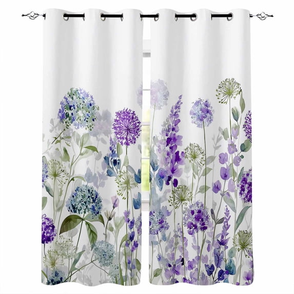 Watercolor Flowers Blackout Curtains for Bedroom, Thermal Insulated Drapes, Spring Floral Lavender Hydrangea Botanical Black Out Curtains 63 Inch Long Room Darkening Kitchen Curtains 42"x63" 2 Panels