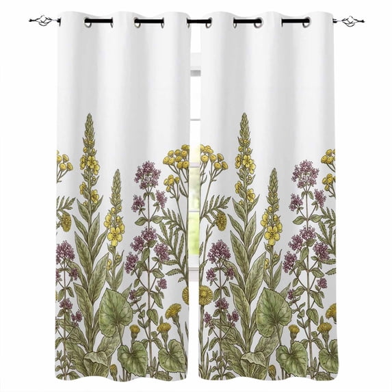 Watercolor Flowers Blackout Curtains for Bedroom, Vintage Country Floral Leaves Spring Thermal Insulated Kitchen Drapes with Grommets, Light Blocking Window Treatment, 2 Panels 52" x 84"