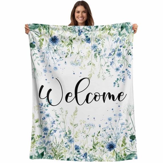 Watercolor Flowers Blanket Soft Cozy Warm Throw Blanket for Couch, Plush Fuzzy Flannel Fleece Blankets for Sofa, Blue Garden Floral Farm Botanical Bed Blankets Lightweight Gifts for Women, 40"x60"