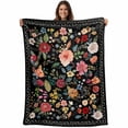 thumbnail image 1 of Watercolor Flowers Blanket Soft Cozy Warm Throw Blanket for Couch, Plush Fuzzy Flannel Fleece Blankets for Sofa, Farmhouse Floral Vintage Black Bed Blankets Lightweight Gifts for Women, 50"x80", 1 of 9
